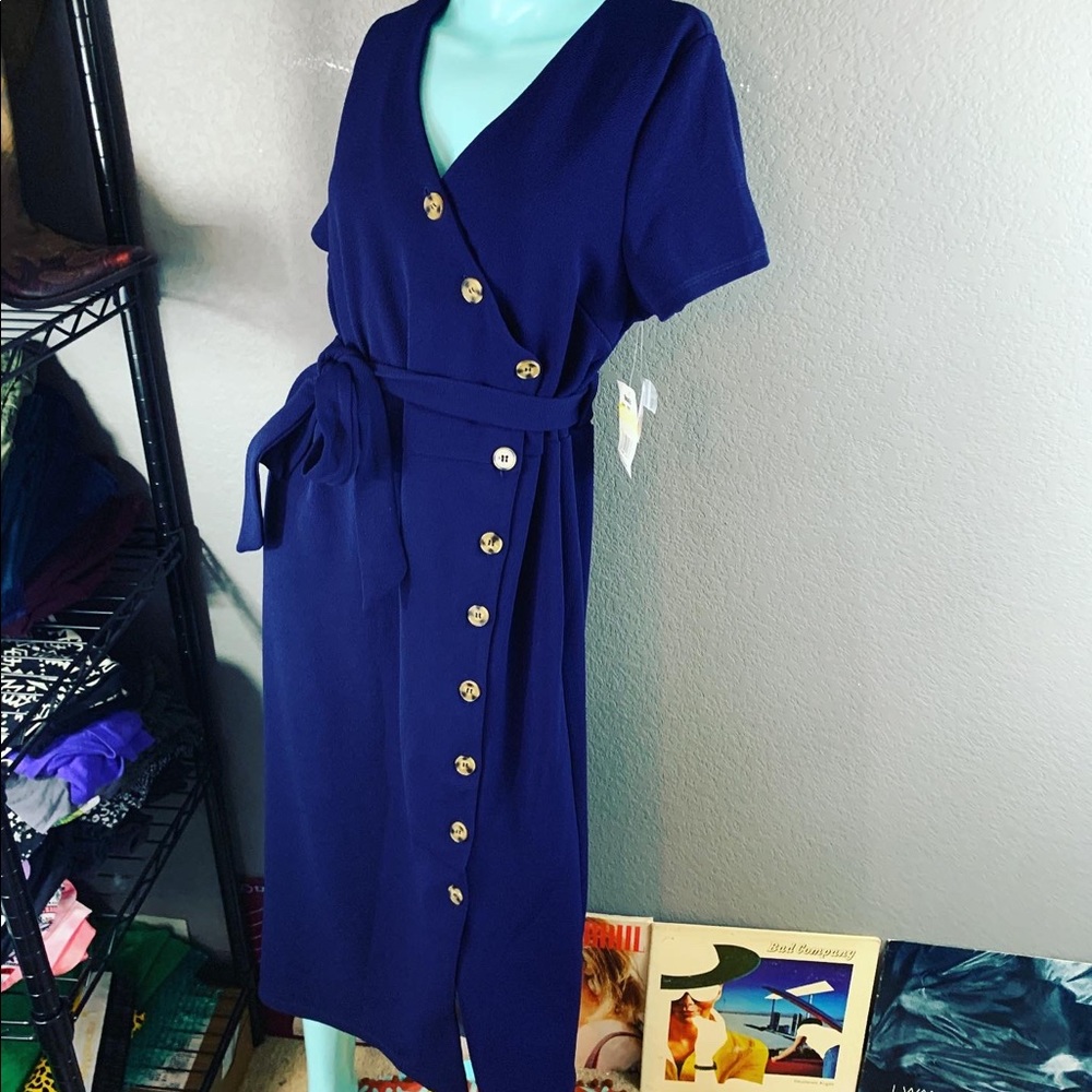 NWT Harlow and Rose Blue Navy Button midi dress